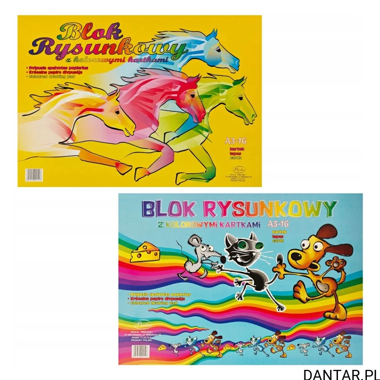 Blok rysunkowy kolorowy Protos A3 16 kartek mix