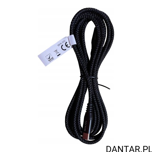 Czarny kabel Bounn USB-C w nylonowym oplocie, zwinięty z etykietą