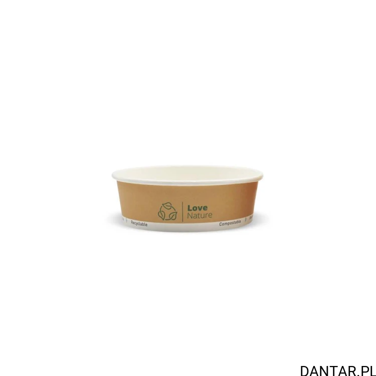 Brązowa miska papierowa Love Nature 500 ml z zielonym nadrukiem