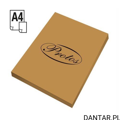 Paczka papieru ksero Protos A4 160 g w kolorze jasnobrązowym z logo producenta na wierzchnim arkuszu