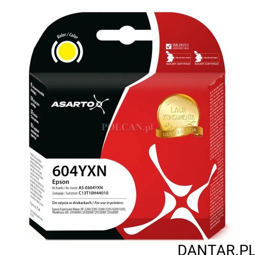 Kartonik tuszu Asarto 604YXN do Epson 604XL w kolorze żółtym, czarno czerwone opakowanie