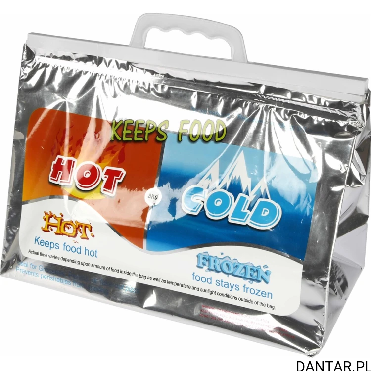 Srebrna torba termoizolacyjna Hot and Cold 33x14x22 cm ze sztywnym uchwytem