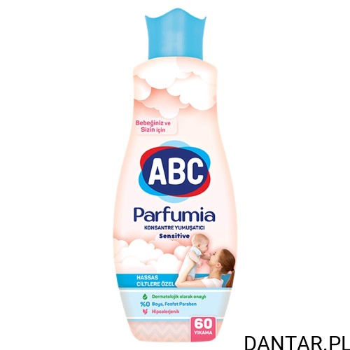 Butelka skoncentrowanego płynu do płukania tkanin ABC Parfumia Sensitive 1440 ml w kolorze łososiowym