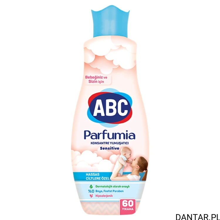 Butelka skoncentrowanego płynu do płukania tkanin ABC Parfumia Sensitive 1440 ml w kolorze łososiowym