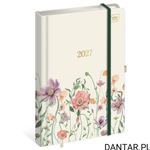 Kalendarz książkowy A5 na 2027 rok Interdruk w kremowej okładce Metallic Flowers z polnymi kwiatami