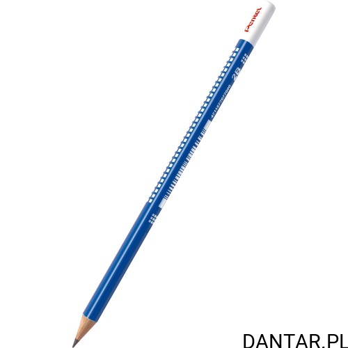 Granatowy trójkątny ołówek drewniany Pentel CB60T-2B z białą końcówką i nadrukiem 2B