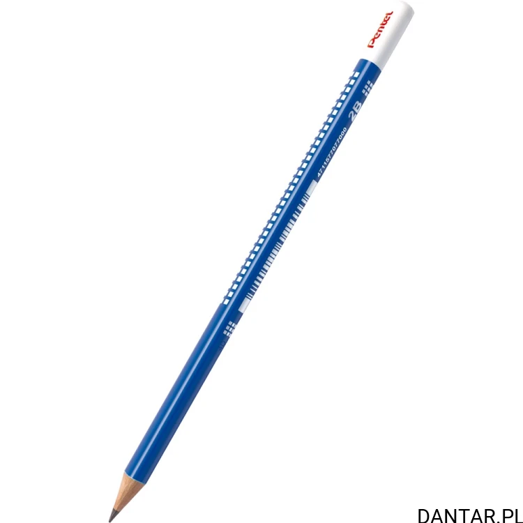 Granatowy trójkątny ołówek drewniany Pentel CB60T-2B z białą końcówką i nadrukiem 2B