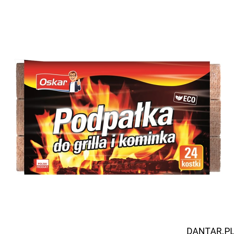 Podpałka Oskar do grilla i kominka, opakowanie 24 szarych kostek