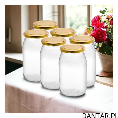 Słoiki 900 ml ze złotą nakrętką Florentyna komplet 6 sztuk