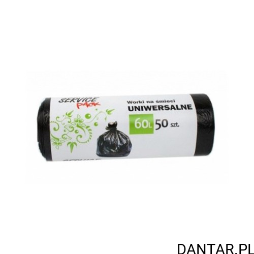 Rolka czarnych worków Service Pack 60 l, 50 sztuk, z białą etykietą