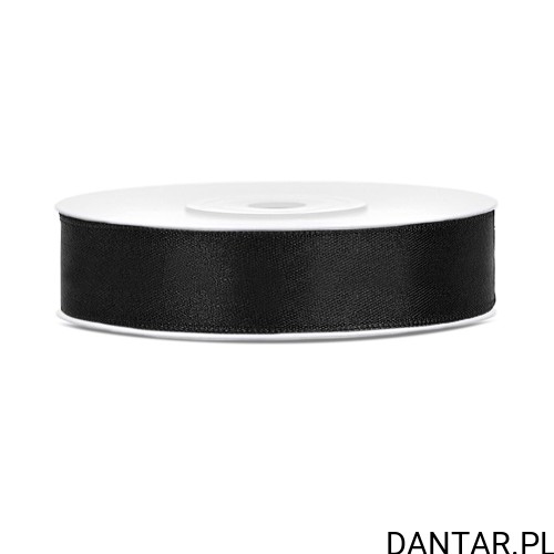 Jedna rolka wstążki satynowej PartyDeco czarna, 12 mm x 25 m
