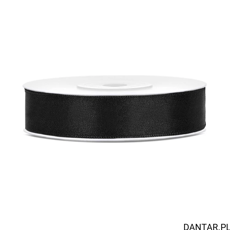 Jedna rolka wstążki satynowej PartyDeco czarna, 12 mm x 25 m