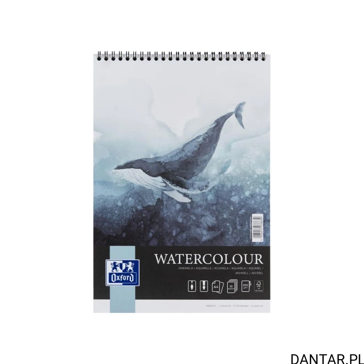 Blok Oxford Artistic Watercolour A4 10 kartek 300 g z wielorybem na okładce