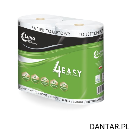 Opakowanie czterech rolek papieru Luna 4easy Soft Long, biało-zielona etykieta