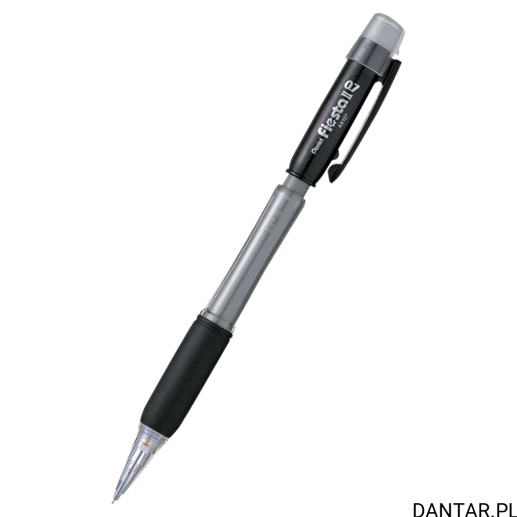 Czarny ołówek Pentel Fiesta II AX127 0,7 mm z klipsem, gumowym uchwytem i osłoną gumki