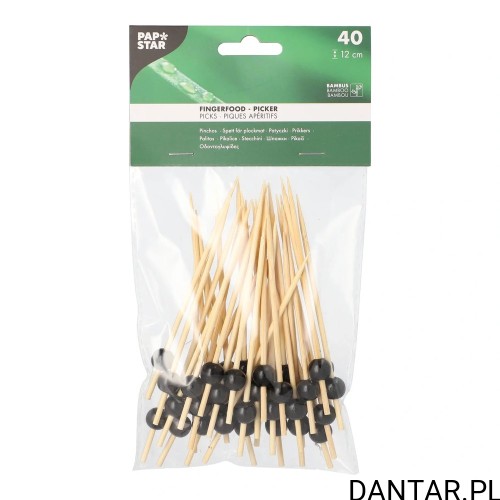Opakowanie Papstar Black Pearl zawierające 40 patyczków fingerfood o długości 12 cm