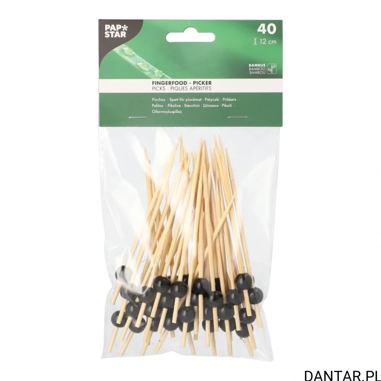 Opakowanie Papstar Black Pearl zawierające 40 patyczków fingerfood o długości 12 cm