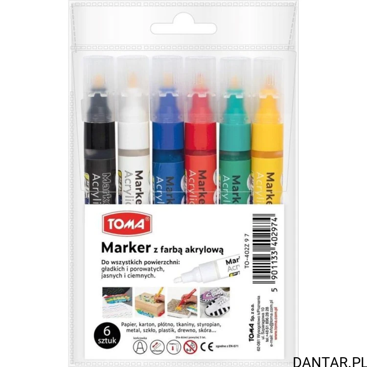 Etui Toma TO-402 z 6 markerami akrylowymi, etykieta 6 sztuk i EAN 5901133402974