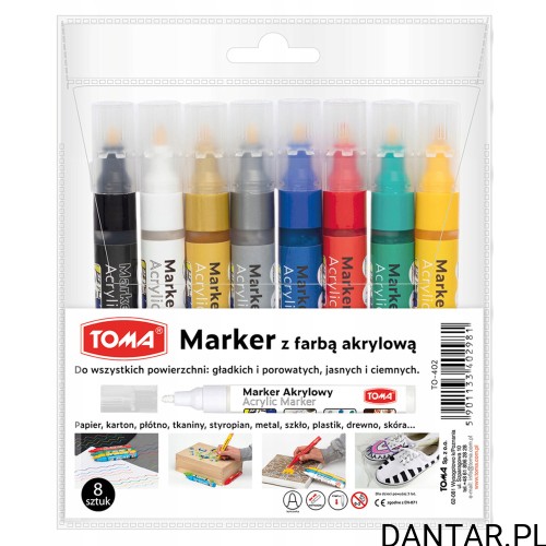 Etui Toma TO-402 z 8 markerami akrylowymi, etykieta 8 sztuk i EAN 5901133402981