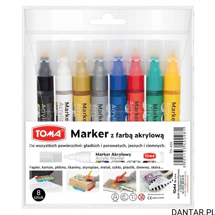 Etui Toma TO-402 z 8 markerami akrylowymi, etykieta 8 sztuk i EAN 5901133402981