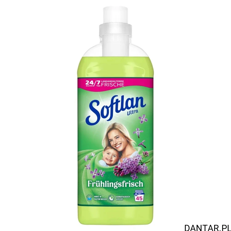 Zielona butelka Softlan Ultra Frühlingsfrisch 1 l z oznaczeniem 45 prań