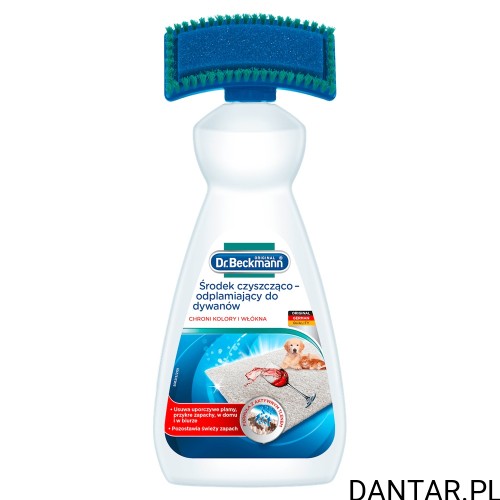 Jedna butelka środka do czyszczenia dywanów Dr. Beckmann 650 ml ze szczotką.