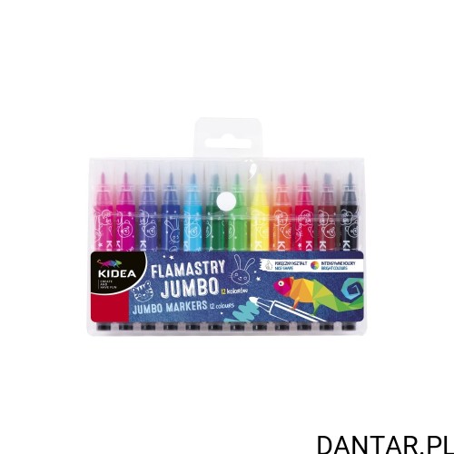 Komplet 12 kolorowych flamastrów Kidea Jumbo w opakowaniu