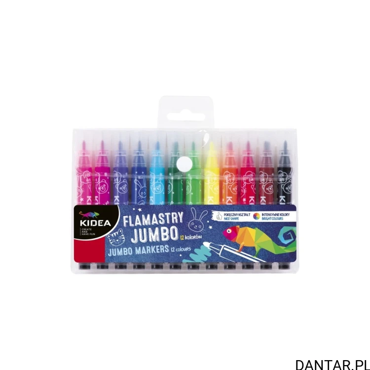 Komplet 12 kolorowych flamastrów Kidea Jumbo w opakowaniu