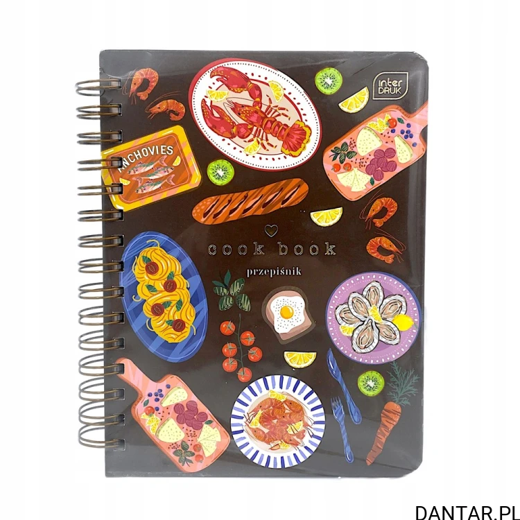 Przepiśnik Interdruk Dolce Cucina A5 na spirali, ciemna okładka z ilustracjami potraw