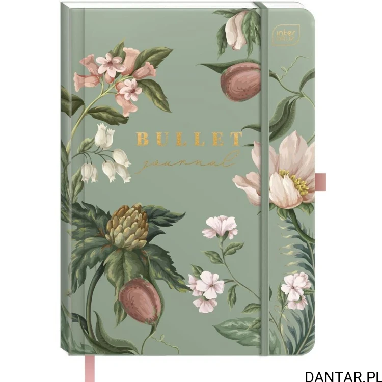 Organizer Bullet Journal Interdruk Flowers A5, zielona okładka z ilustracjami kwiatów