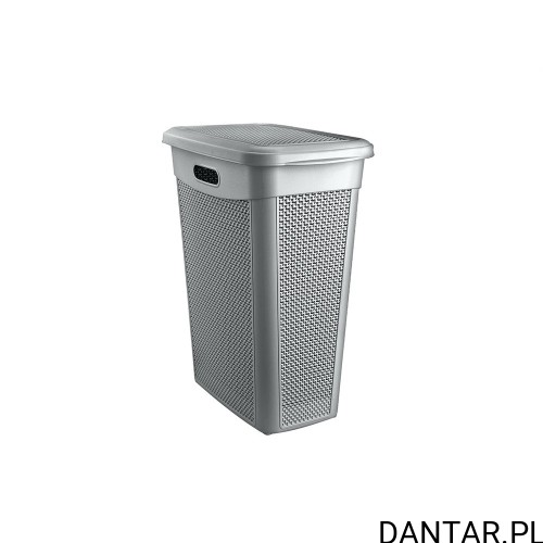 Antracytowy kosz na pranie Praktyczna Lavado 43 l z pokrywą i bocznymi uchwytami