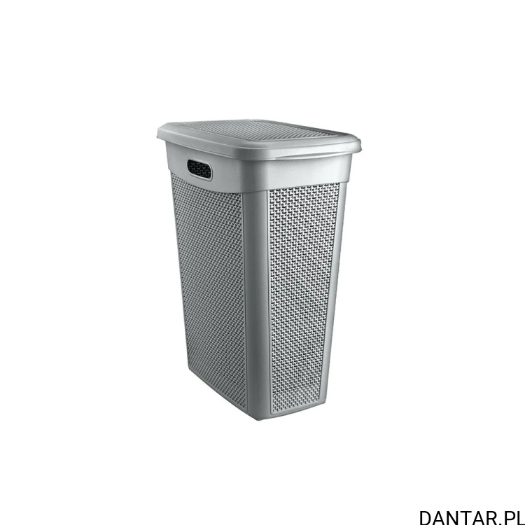 Antracytowy kosz na pranie Praktyczna Lavado 43 l z pokrywą i bocznymi uchwytami