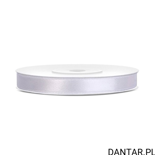 Jedna rolka wstążki satynowej PartyDeco biała, 6 mm x 25 m