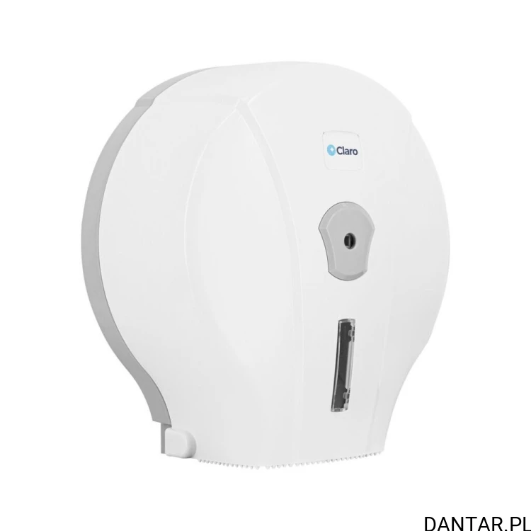 Biały podajnik do papieru toaletowego jumbo Claro FI190, jedna sztuka