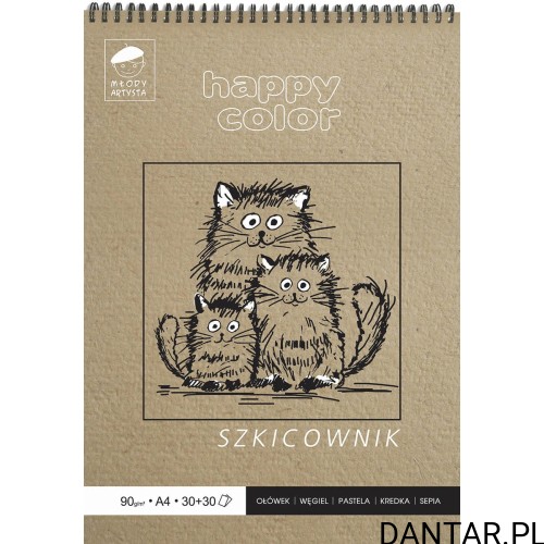 Happy Color szkicownik A4 60 arkuszy 80/90 g biały/brązowy Kotki a1