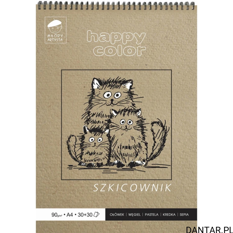 Szkicownik Happy Color Młody Artysta A4 na spirali, okładka z trzema kotami