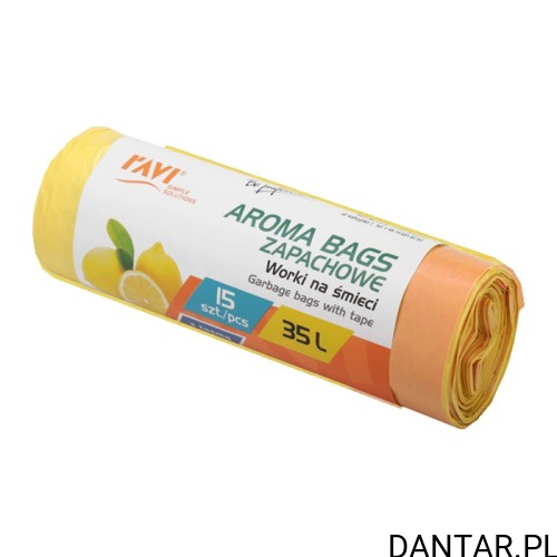 Jedna rolka cytrynowych worków Ravi Aroma Bags 35 l, 15 sztuk