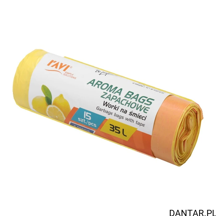 Jedna rolka cytrynowych worków Ravi Aroma Bags 35 l, 15 sztuk