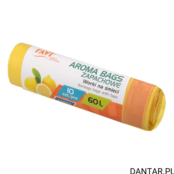 Jedna rolka cytrynowych worków Ravi Aroma Bags 60 l, 10 sztuk