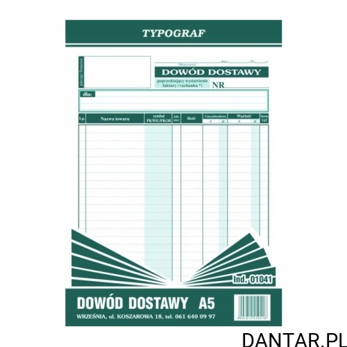 Druk Dowód dostawy A5 Typograf 01041, zielona okładka, 80 kartek
