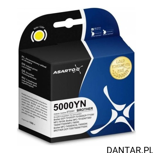 Opakowanie tuszu Asarto 5000YN yellow 100 ml do Brother