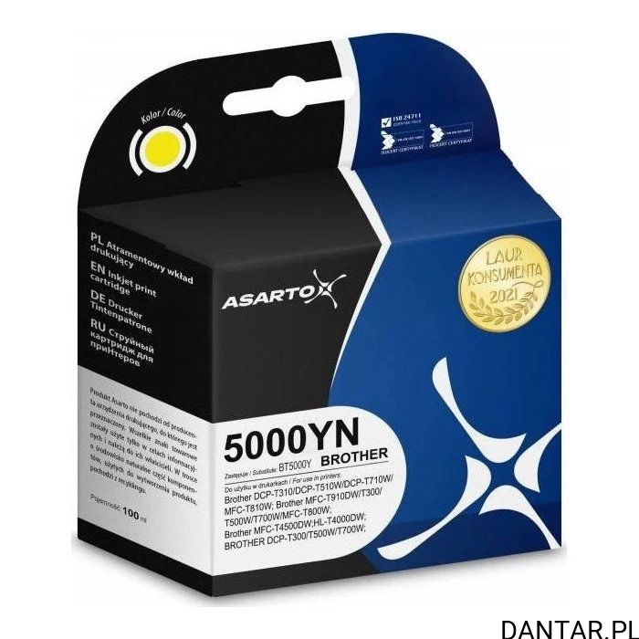 Opakowanie tuszu Asarto 5000YN yellow 100 ml do Brother