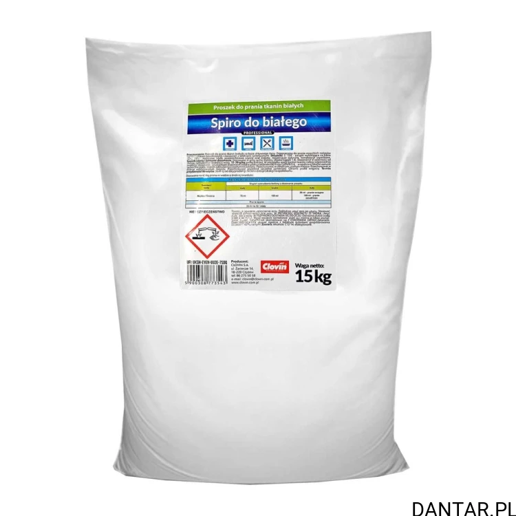 Pojedynczy worek Spiro White 15 kg proszek do prania białych tkanin