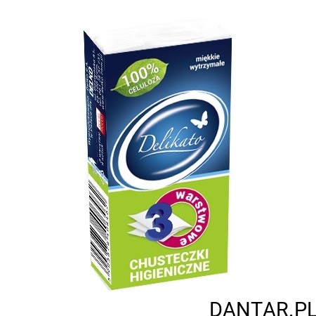Pojedyncza paczka kieszonkowa chusteczek Delikato, 3 warstwy