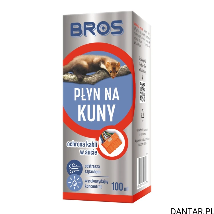 Pudełko płynu na kuny BROS 100 ml, z motywem kuny i kabli samochodowych