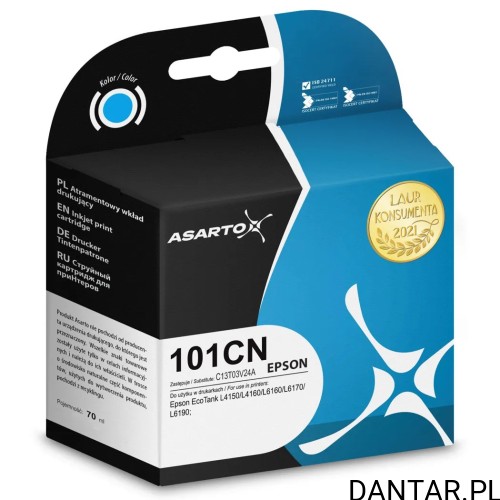 Tusz Asarto do Epson 101 C13T03V24A błękitny/cyan 70 ml AS-E101CN a1