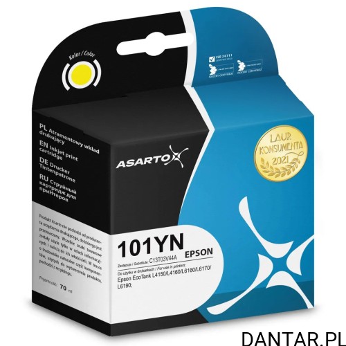 Tusz Asarto do Epson 101 C13T03V44A żółty 70 ml AS-E101YN a1