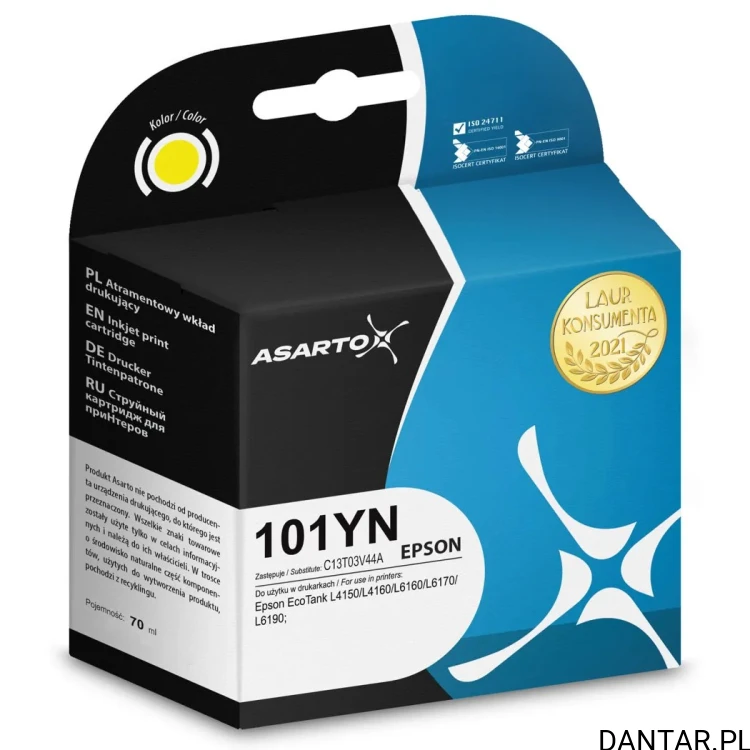 Tusz Asarto do Epson 101 C13T03V44A żółty 70 ml AS-E101YN a1
