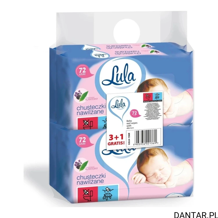 Lula chusteczki nawilżone z alantoiną 4 x 72 sztuki a4/3