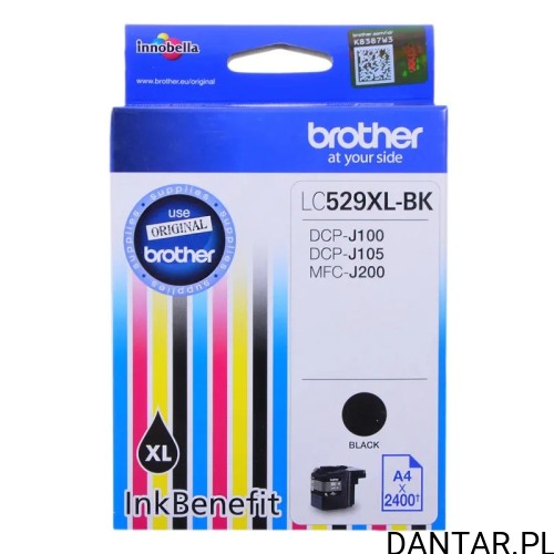 Pudełko oryginalnego czarnego tuszu Brother LC529XL-BK XL z oznaczeniem 2400 stron
